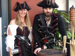 The wife and i in our Gasparilla Fantasy Gear at our Casa