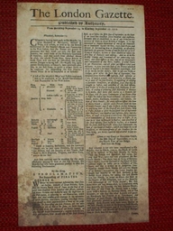 Replica 1717 London Gazette broadsheet reporting the Act of Grace being issued