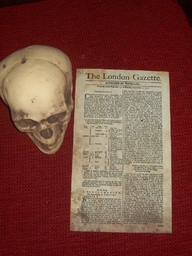 Replica 1717 London Gazette broadsheet reporting the Act of Grace being issued (size reference)